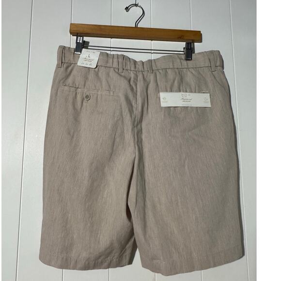 Porter & Ash Men’s Linen Blend Drawstring Shorts Size Large Tan White Stripe NWT - Picture 2 of 12